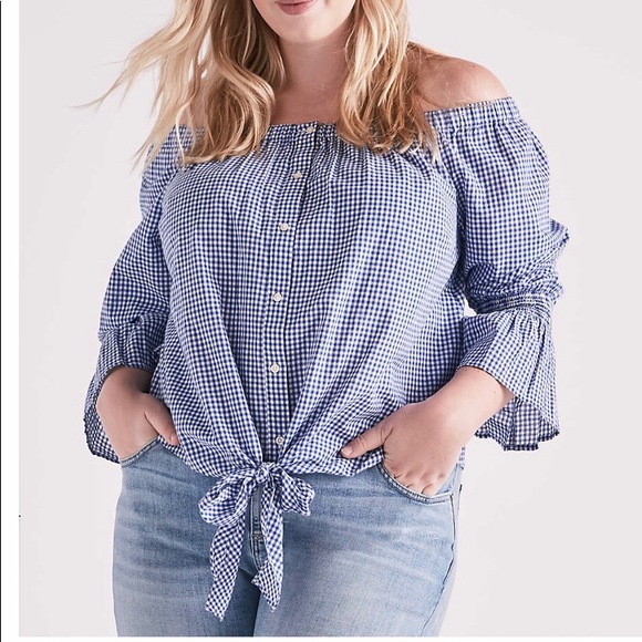 Lucky Brand Tops - NEW  gingham off the shoulder front tie top